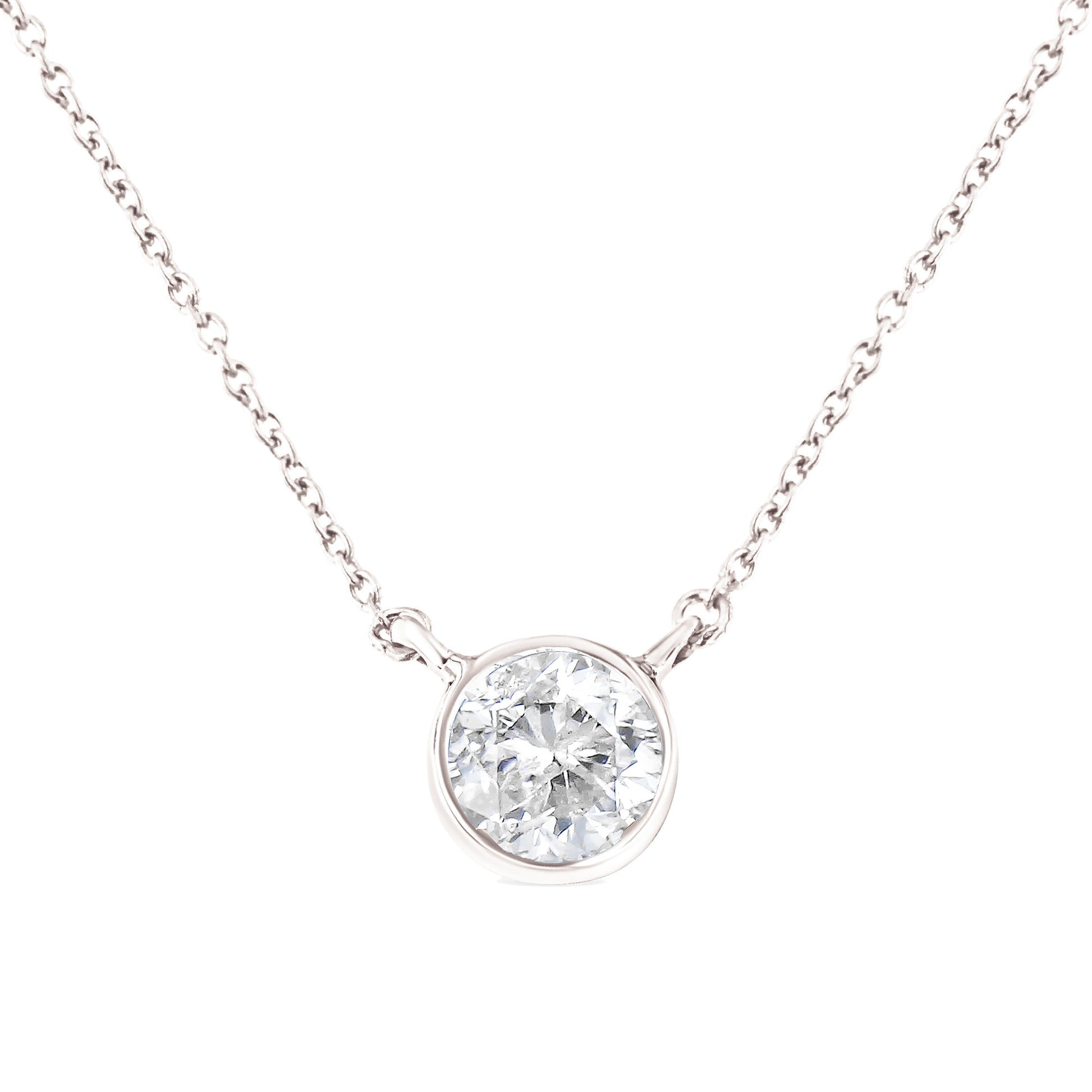.925 Sterling Silver 1/2 Cttw Diamond Bezel 18" Pendant Necklace (I-J Color, I2-I3 Clarity) Bids.com