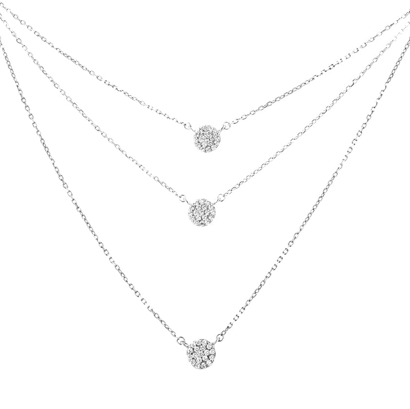 .925 Sterling Silver 1/2 Cttw Round Diamond Medallion Multi-Strand Tri Pendant 18" Necklace (H-I Color, I2-I3 Clarity) Bids.com