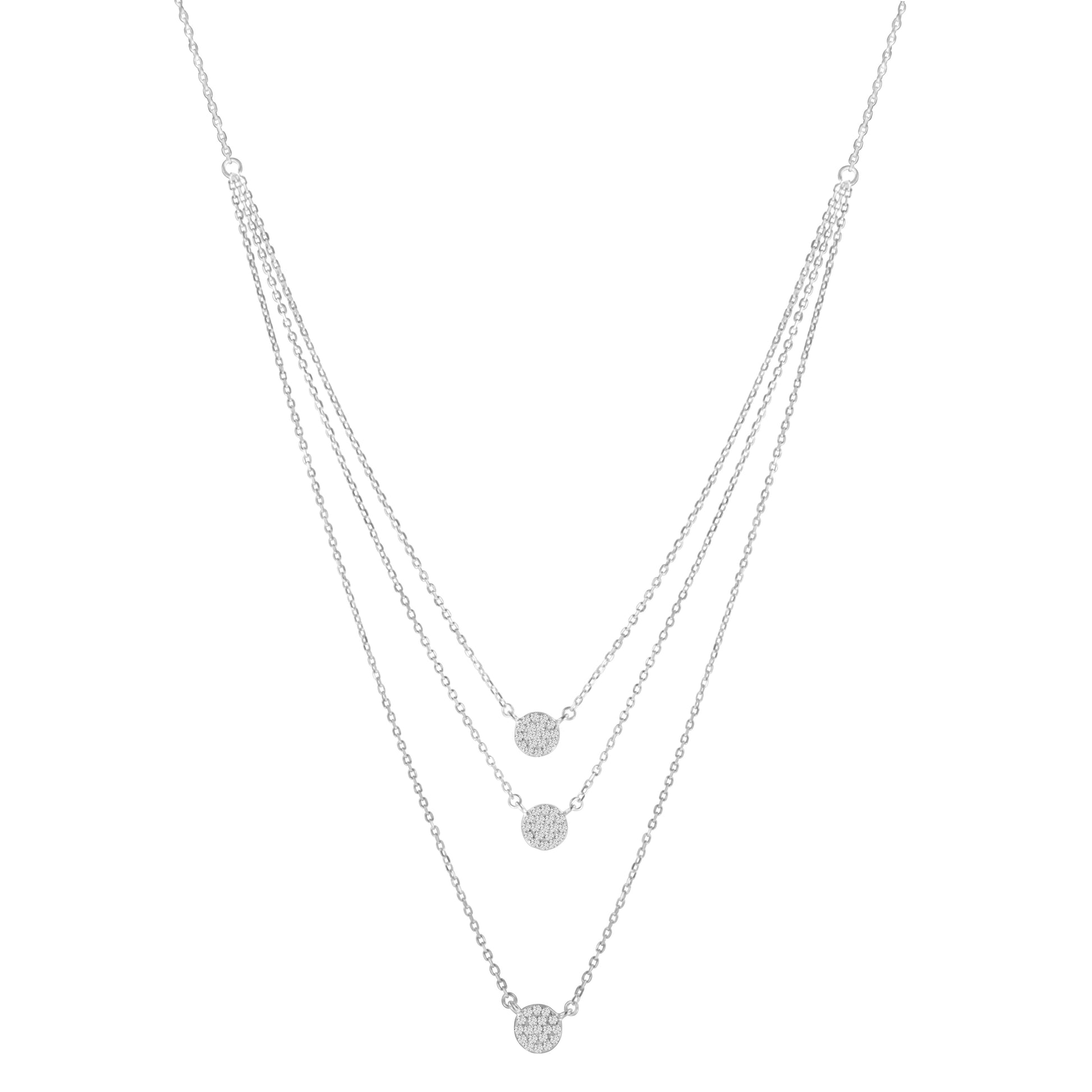 .925 Sterling Silver 1/2 Cttw Round Diamond Medallion Multi-Strand Tri Pendant 18" Necklace (H-I Color, I2-I3 Clarity) Bids.com