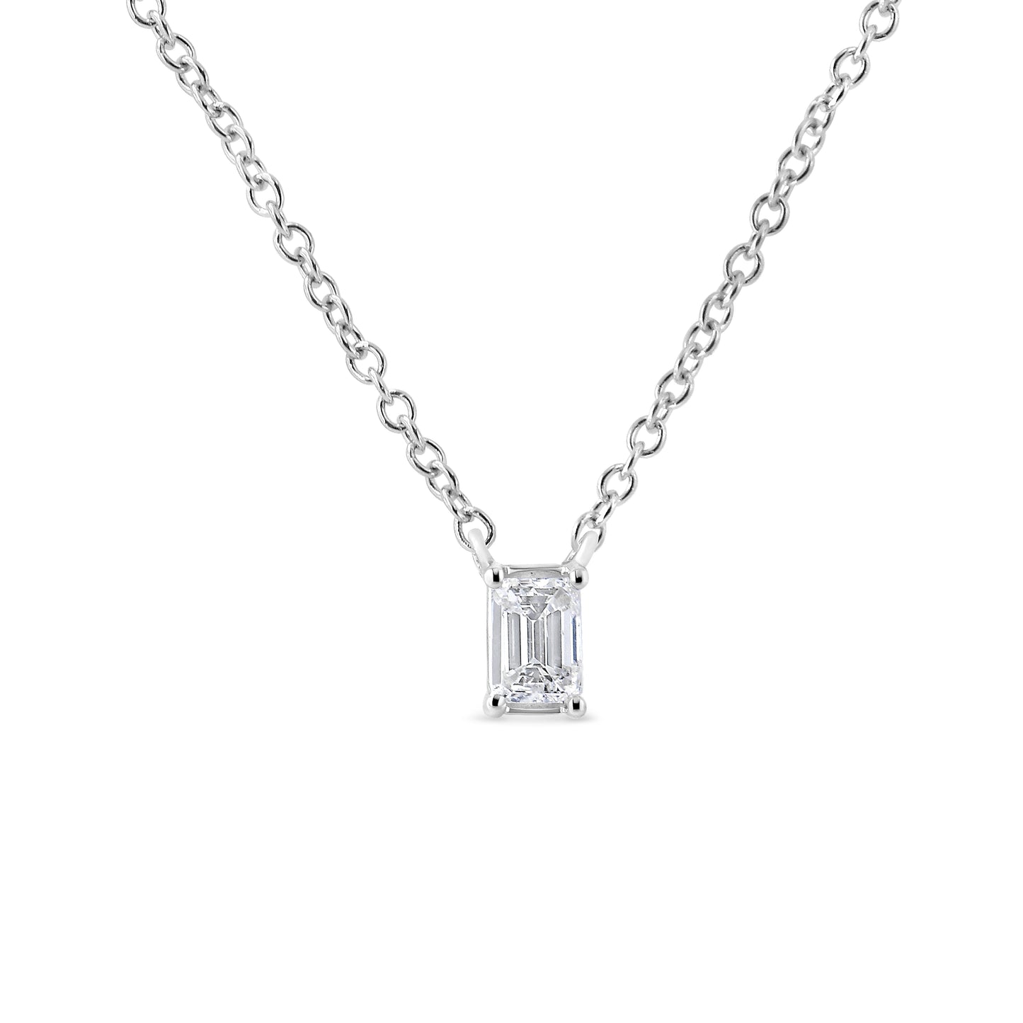 14K White Gold 1/3 Cttw Emerald Shape Solitaire Diamond 18" Pendant Necklace (G-H Color, VS2-SI1 Clarity) Bids.com