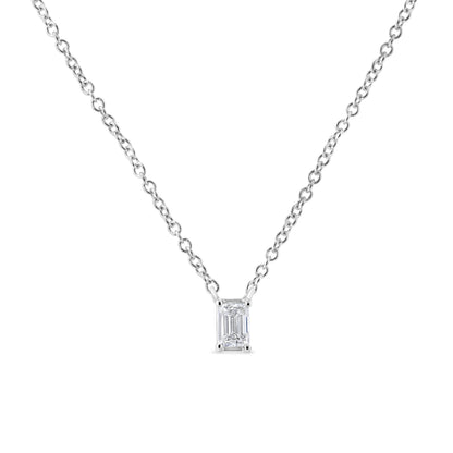 14K White Gold 1/3 Cttw Emerald Shape Solitaire Diamond 18" Pendant Necklace (G-H Color, VS2-SI1 Clarity) Bids.com