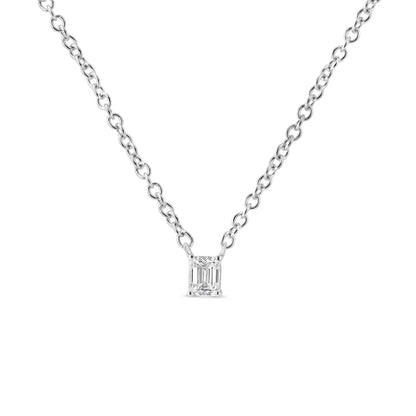 14K White Gold 1/5 Cttw Emerald Shape Solitaire Diamond 18" Pendant Necklace (G-H Color, VS2-SI1 Clarity) Bids.com