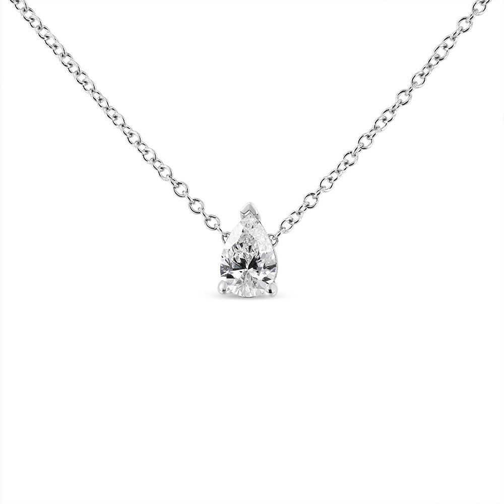 14K White Gold 1/10 Cttw Pear Shape Lab Grown Diamond Solitaire Pendant Necklace (F-G Color, VS2-SI1 Clarity) Bids.com