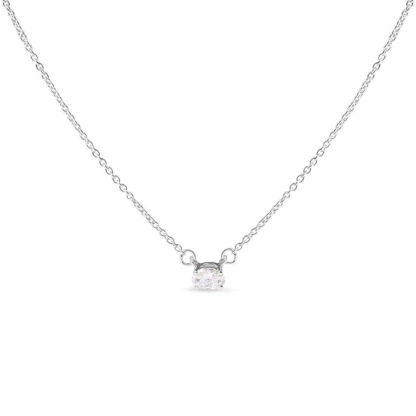 14K White Gold 1/4 Cttw Lab Grown Oval Solitaire Diamond East West 18" Pendant Necklace (G-H Color, VS2-SI1 Clarity) Bids.com
