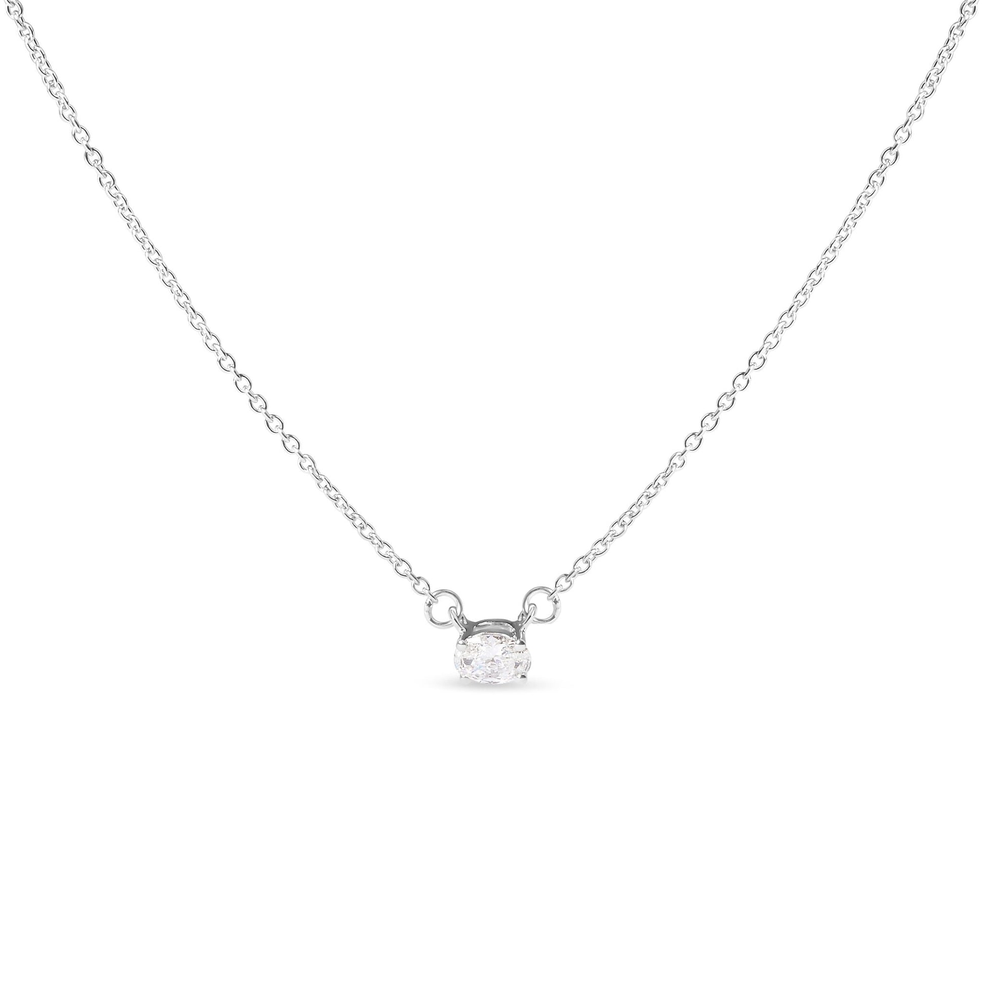 14K White Gold 1/4 Cttw Lab Grown Oval Solitaire Diamond East West 18" Pendant Necklace (G-H Color, VS2-SI1 Clarity) Bids.com