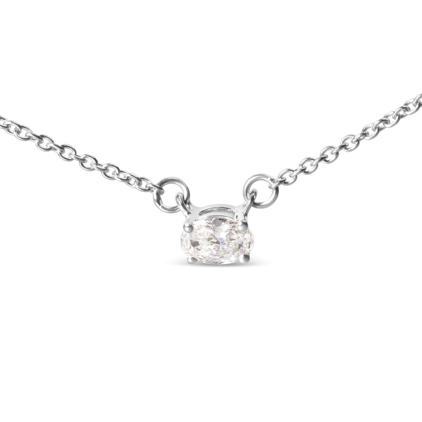 14K White Gold 1/4 Cttw Lab Grown Oval Solitaire Diamond East West 18" Pendant Necklace (G-H Color, VS2-SI1 Clarity) Bids.com