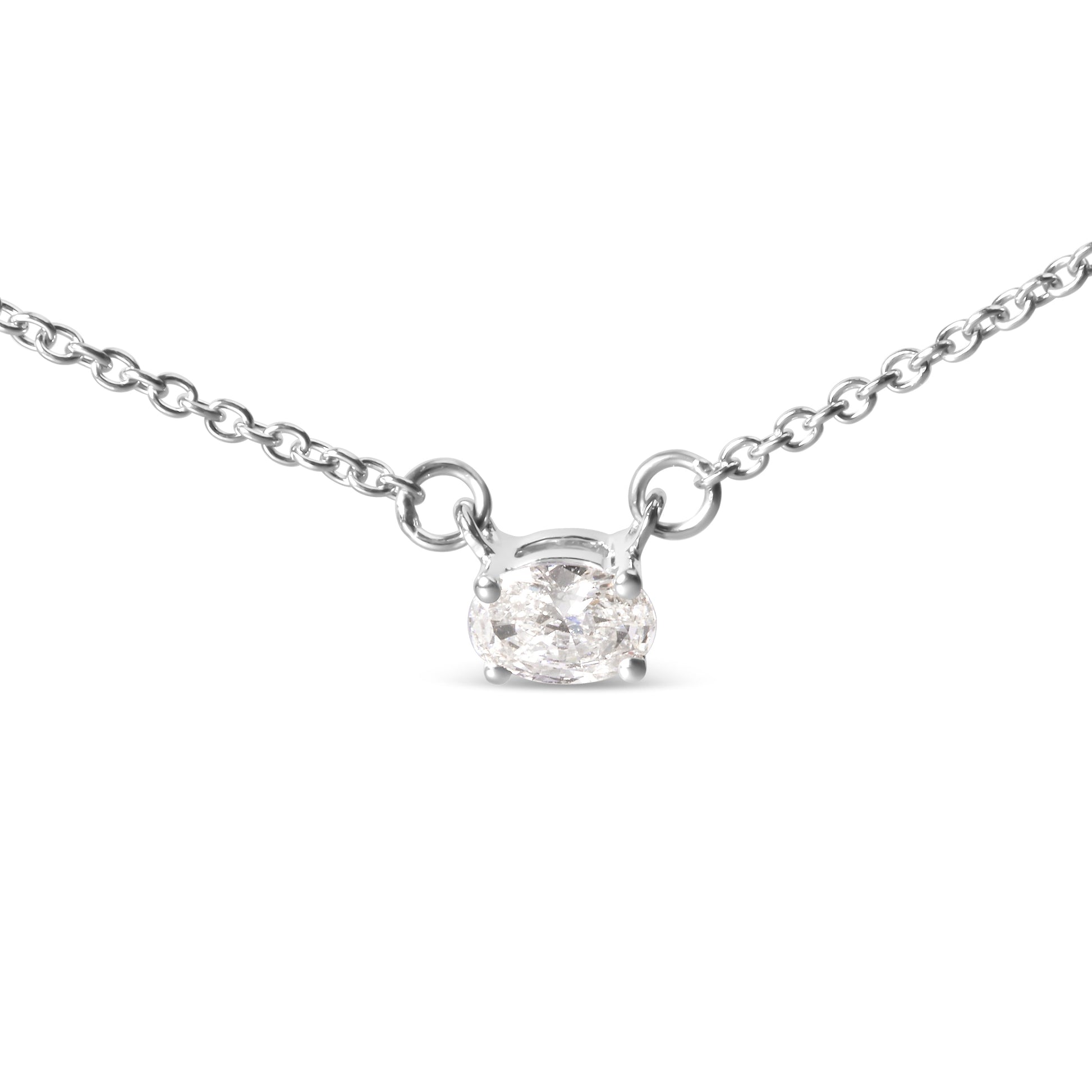 14K White Gold 1/4 Cttw Lab Grown Oval Solitaire Diamond East West 18" Pendant Necklace (G-H Color, VS2-SI1 Clarity) Bids.com