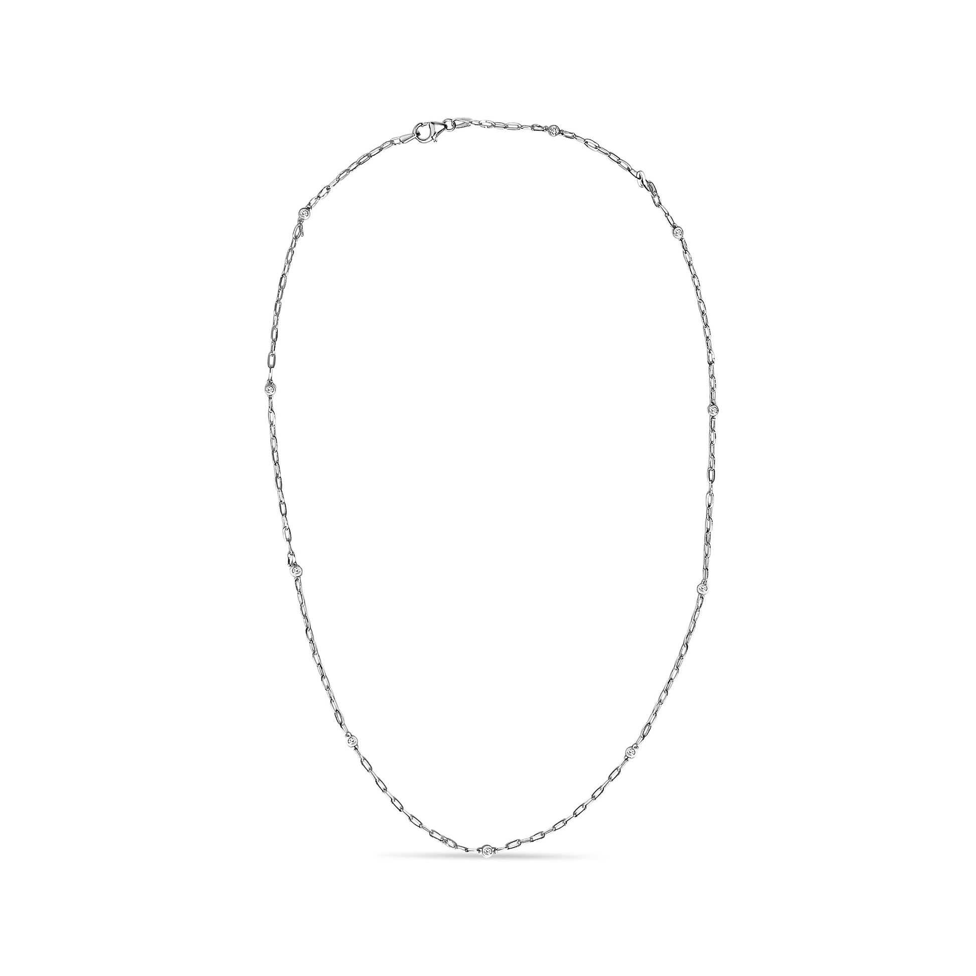 14K White Gold Bezel Set 1.00 Cttw Diamond 11 Station Necklace Bids.com