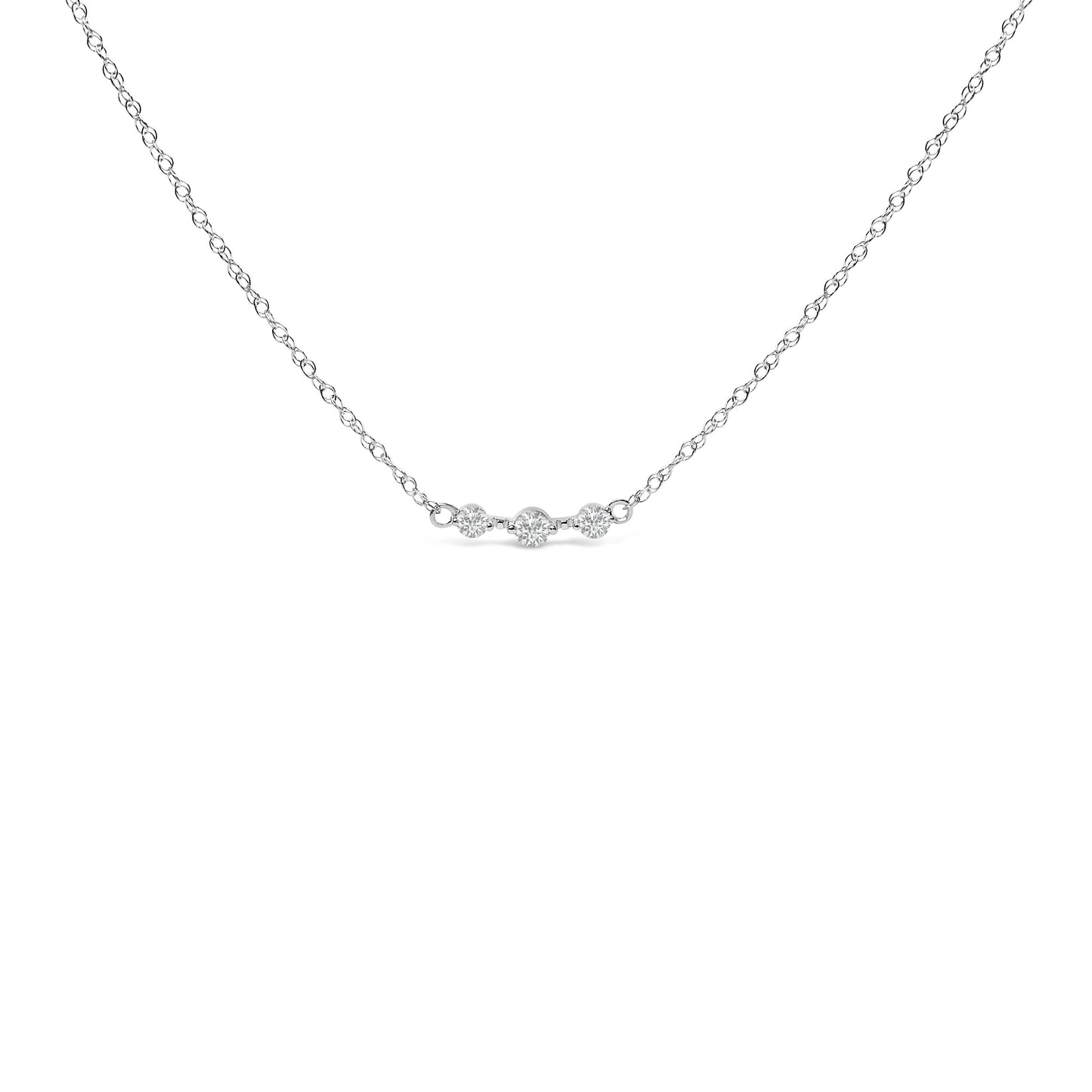 Sterling Silver 1/5 Cttw Lab Grown Diamond 3 Stone Station Necklace Bids.com