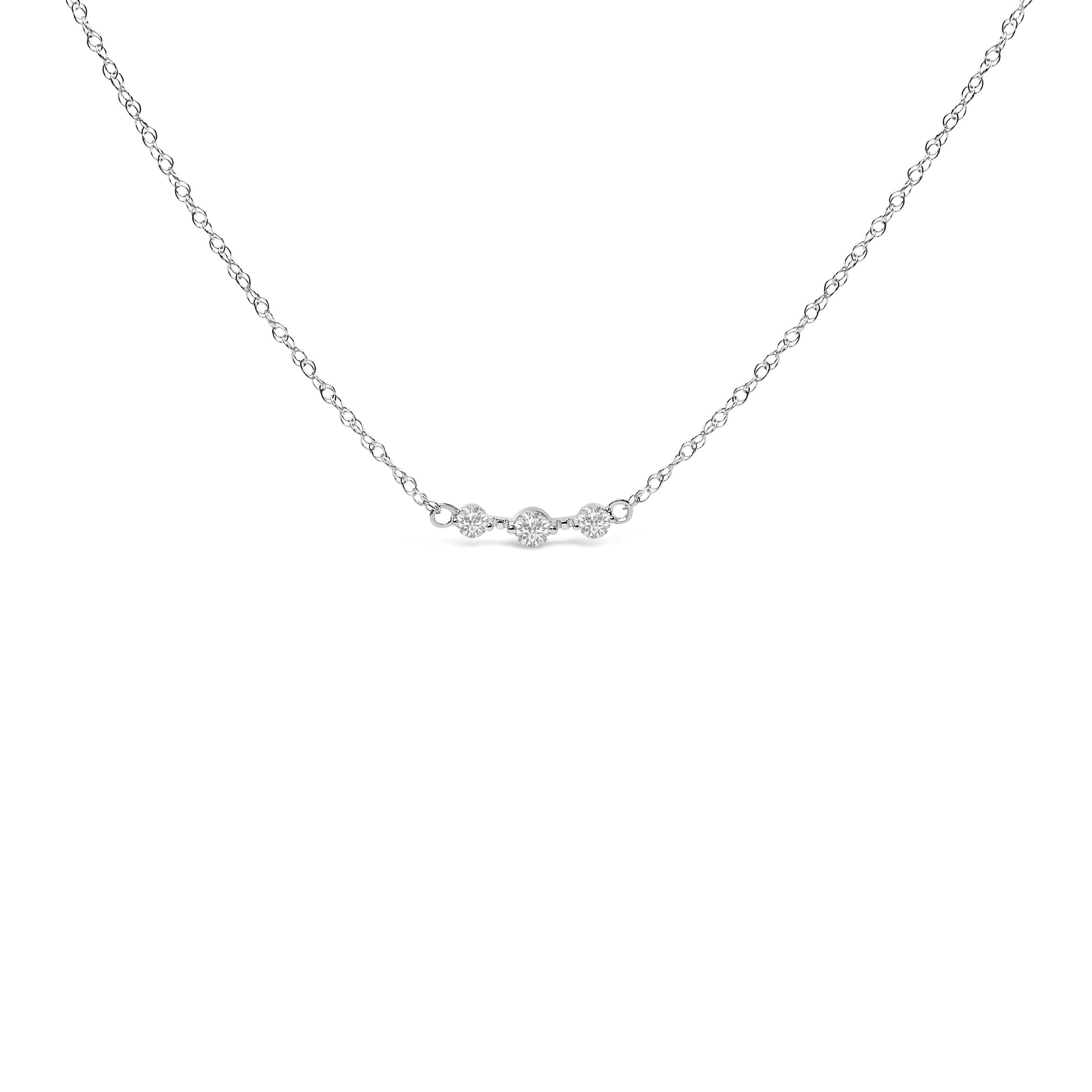 Sterling Silver 1/5 Cttw Lab Grown Diamond 3 Stone Station Necklace Bids.com