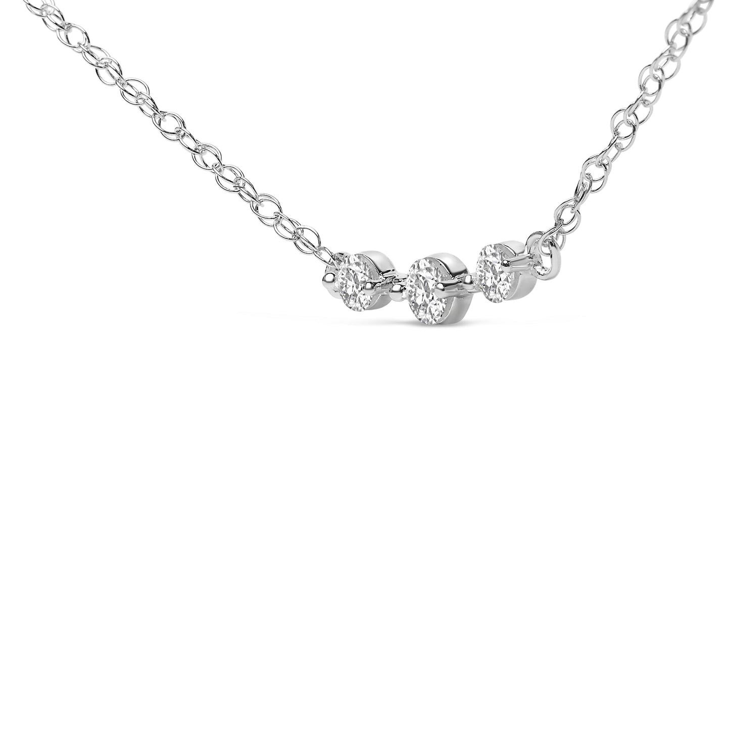 Sterling Silver 1/5 Cttw Lab Grown Diamond 3 Stone Station Necklace Bids.com