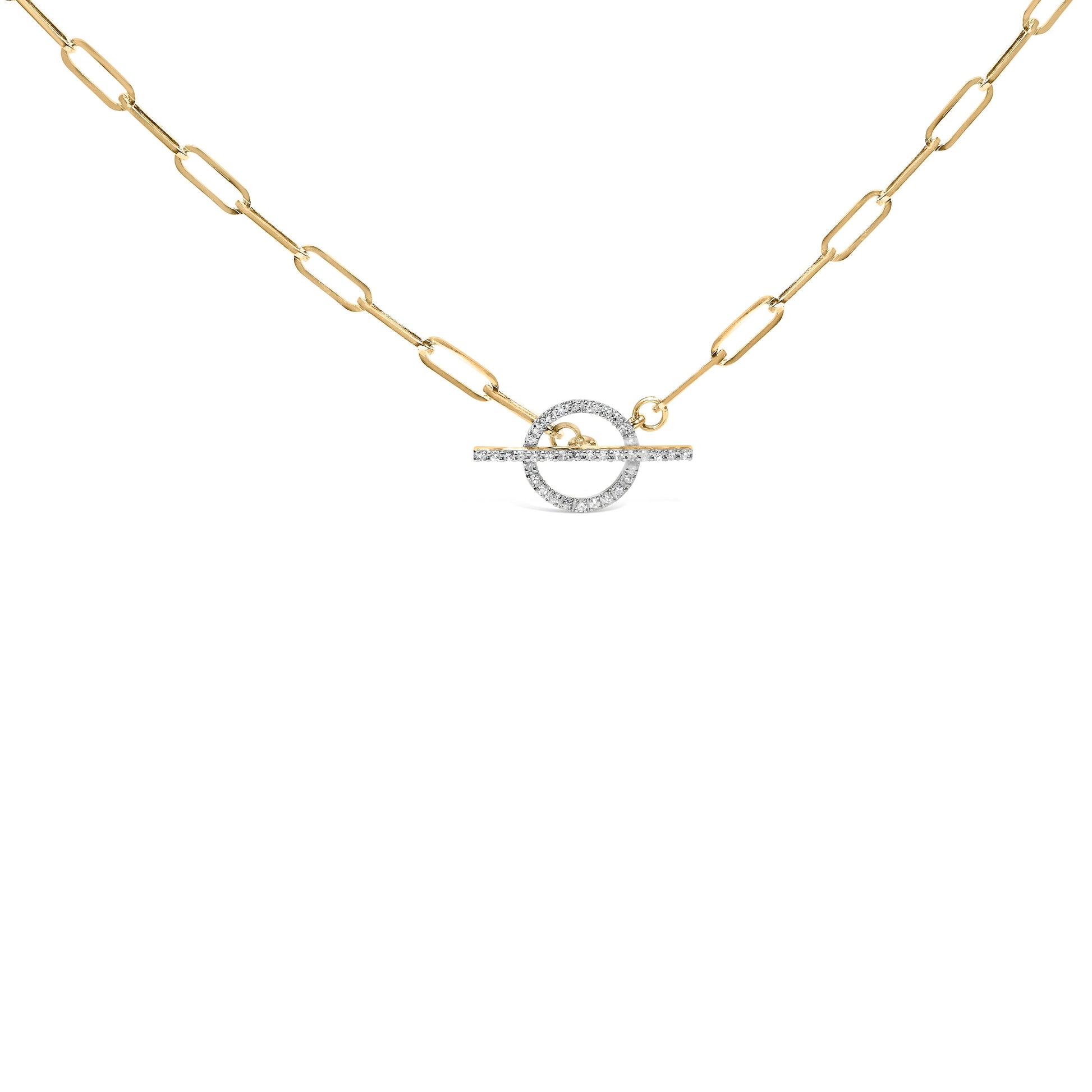 14KT Yellow Gold 1/4 Cttw Diamond  Toggle Clasp Paperclip Link Necklace (I-J Color, I1-I2 Clarity) - 18" Inches Bids.com