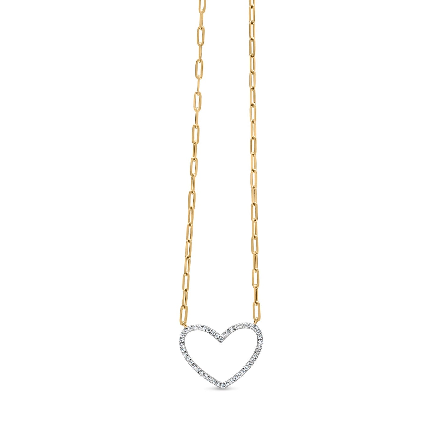 14K Yellow Gold Plated .925 Sterling Silver 1/4 Cttw Diamond Open Heart with Paperclip Chain Pendant Necklace (I-J Color, I2-I3 Clarity) - 18" Inches Bids.com