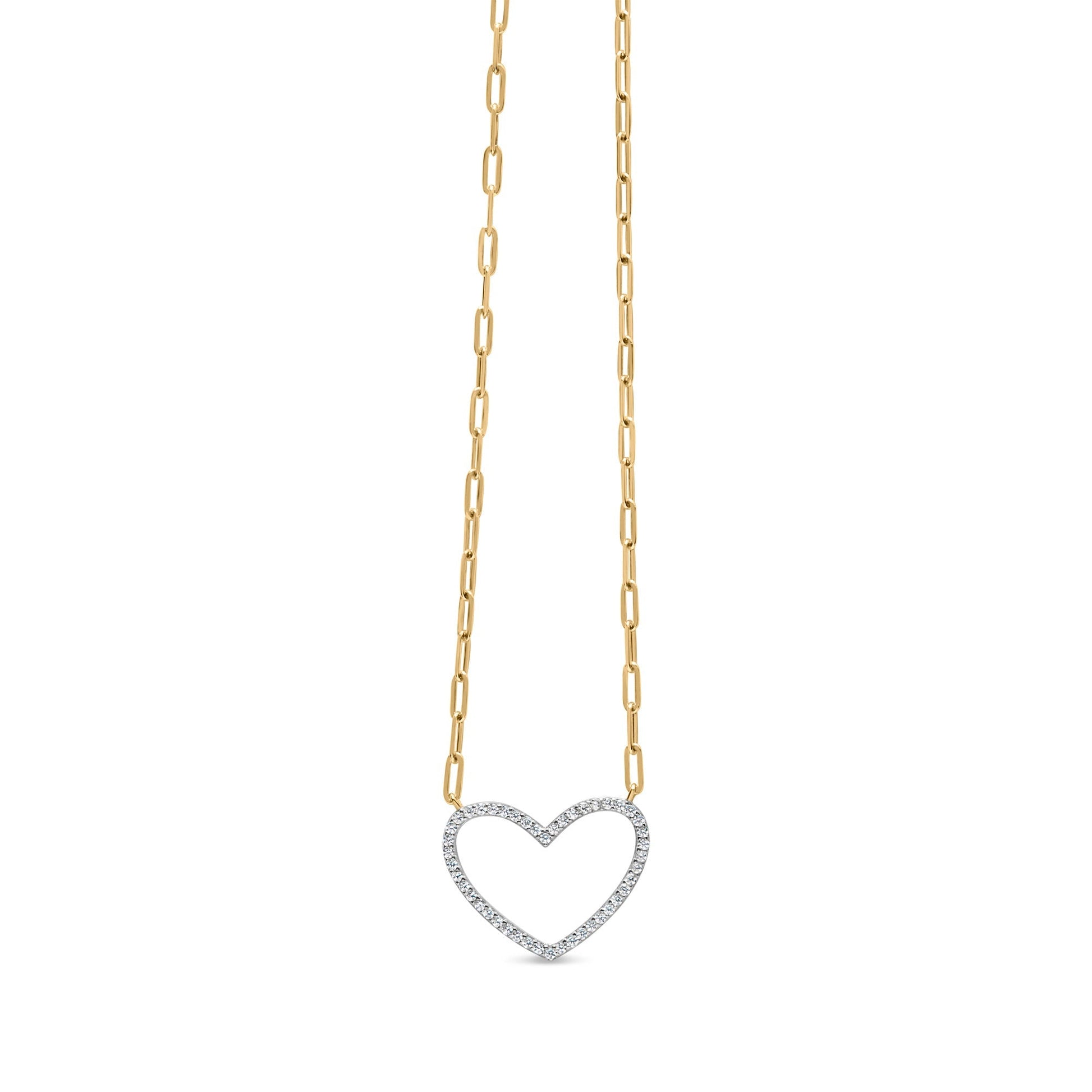 14K Yellow Gold Plated .925 Sterling Silver 1/4 Cttw Diamond Open Heart with Paperclip Chain Pendant Necklace (I-J Color, I2-I3 Clarity) - 18" Inches Bids.com