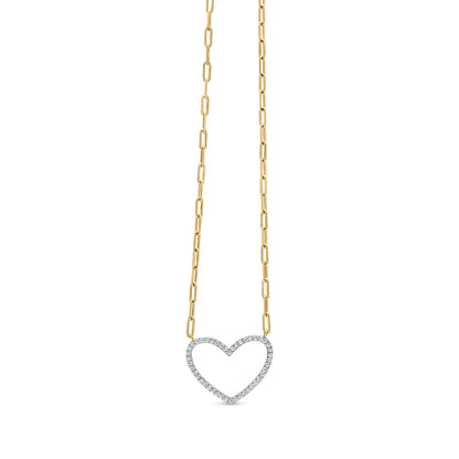 14K Yellow Gold Plated .925 Sterling Silver 1/4 Cttw Diamond Open Heart with Paperclip Chain Pendant Necklace (I-J Color, I2-I3 Clarity) - 18" Inches Bids.com