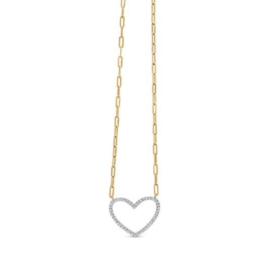 14K Yellow Gold Plated .925 Sterling Silver 1/4 Cttw Diamond Open Heart with Paperclip Chain Pendant Necklace (I-J Color, I2-I3 Clarity) - 18" Inches Bids.com