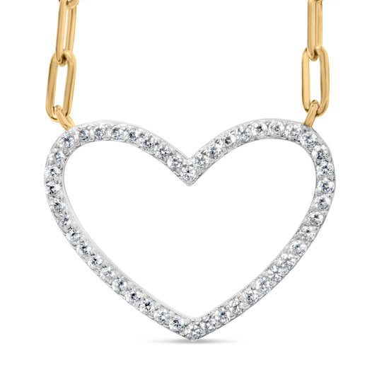 14K Yellow Gold Plated .925 Sterling Silver 1/4 Cttw Diamond Open Heart with Paperclip Chain Pendant Necklace (I-J Color, I2-I3 Clarity) - 18" Inches Bids.com