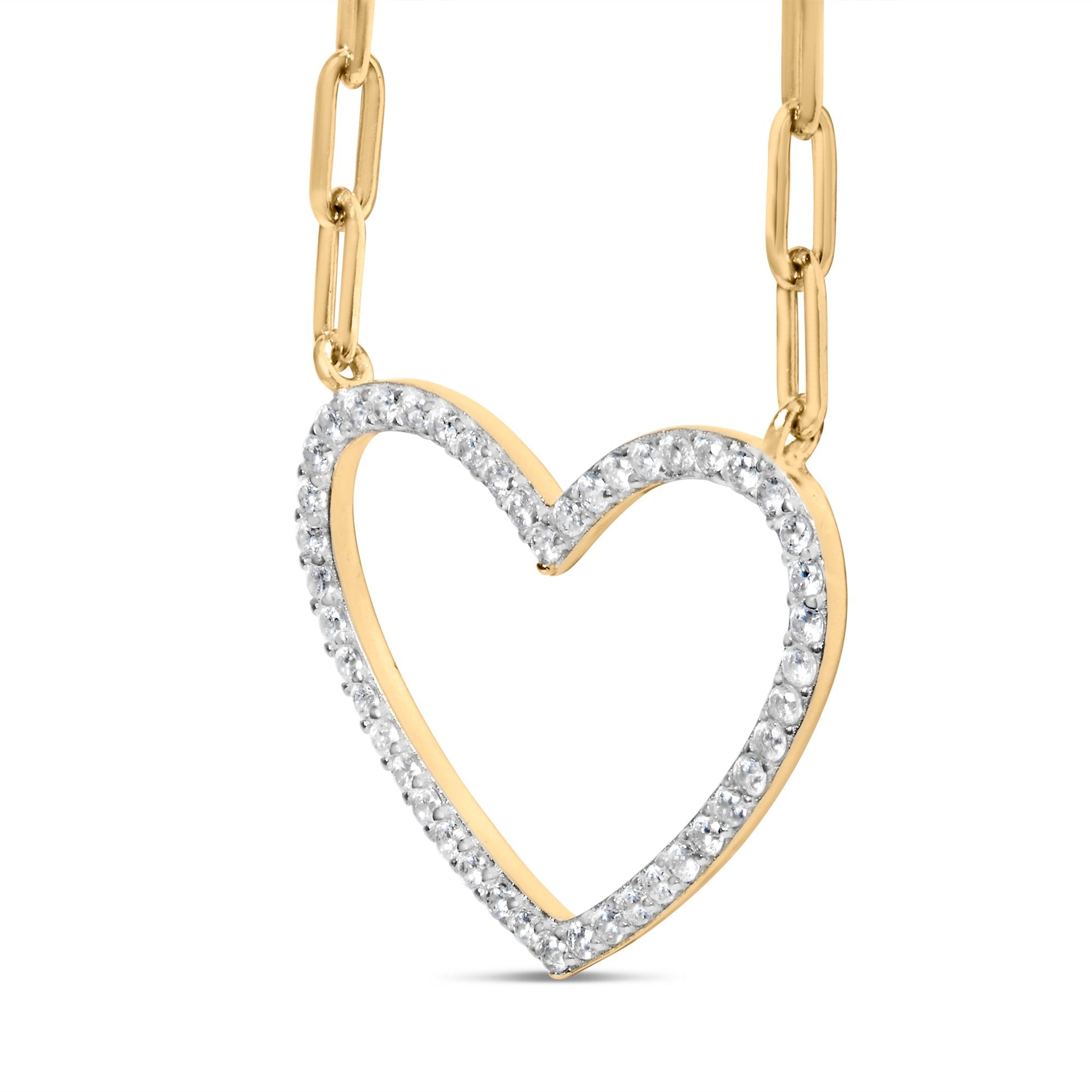 14K Yellow Gold Plated .925 Sterling Silver 1/4 Cttw Diamond Open Heart with Paperclip Chain Pendant Necklace (I-J Color, I2-I3 Clarity) - 18" Inches Bids.com