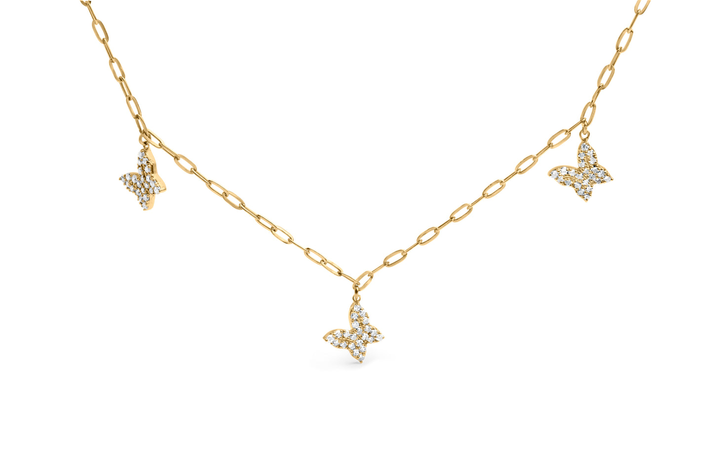 14KT Yellow Gold 1/2 Cttw Diamond Butterfly Station Paperclip Station Necklace (I-J Color, I1-I2 Clarity) - Adjustable 15"-17" Inches Bids.com