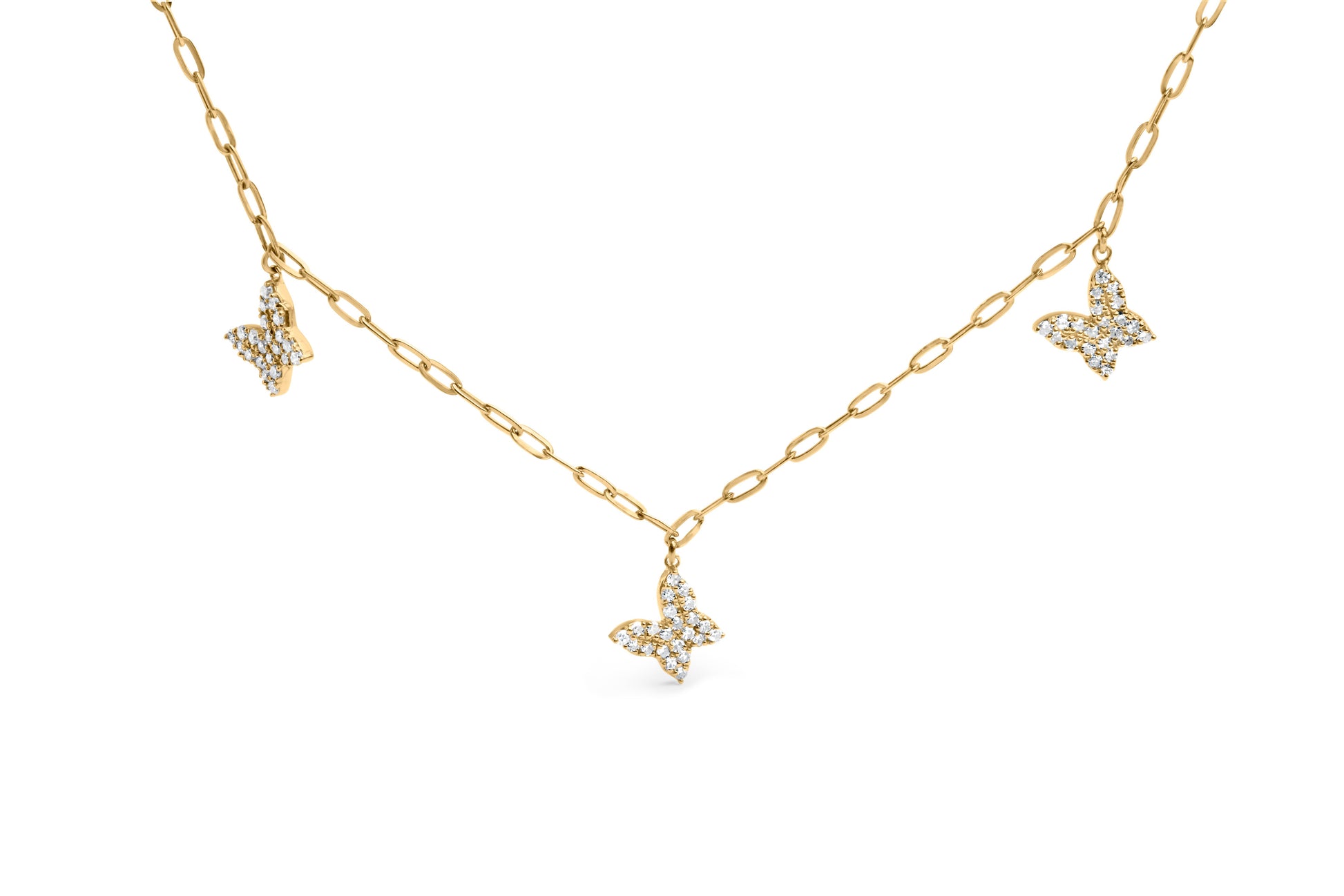 14KT Yellow Gold 1/2 Cttw Diamond Butterfly Station Paperclip Station Necklace (I-J Color, I1-I2 Clarity) - Adjustable 15"-17" Inches Bids.com