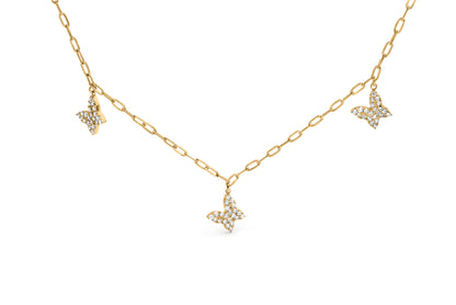 14KT Yellow Gold 1/2 Cttw Diamond Butterfly Station Paperclip Station Necklace (I-J Color, I1-I2 Clarity) - Adjustable 15"-17" Inches Bids.com