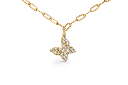 14KT Yellow Gold 1/2 Cttw Diamond Butterfly Station Paperclip Station Necklace (I-J Color, I1-I2 Clarity) - Adjustable 15"-17" Inches Bids.com