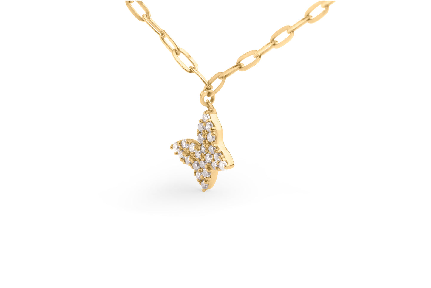 14KT Yellow Gold 1/2 Cttw Diamond Butterfly Station Paperclip Station Necklace (I-J Color, I1-I2 Clarity) - Adjustable 15"-17" Inches Bids.com