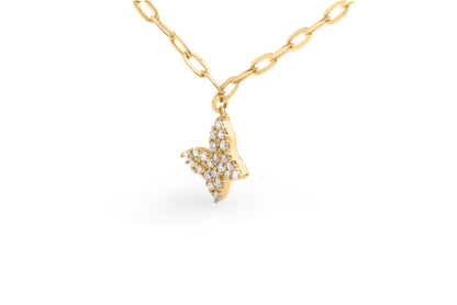 14KT Yellow Gold 1/2 Cttw Diamond Butterfly Station Paperclip Station Necklace (I-J Color, I1-I2 Clarity) - Adjustable 15"-17" Inches Bids.com