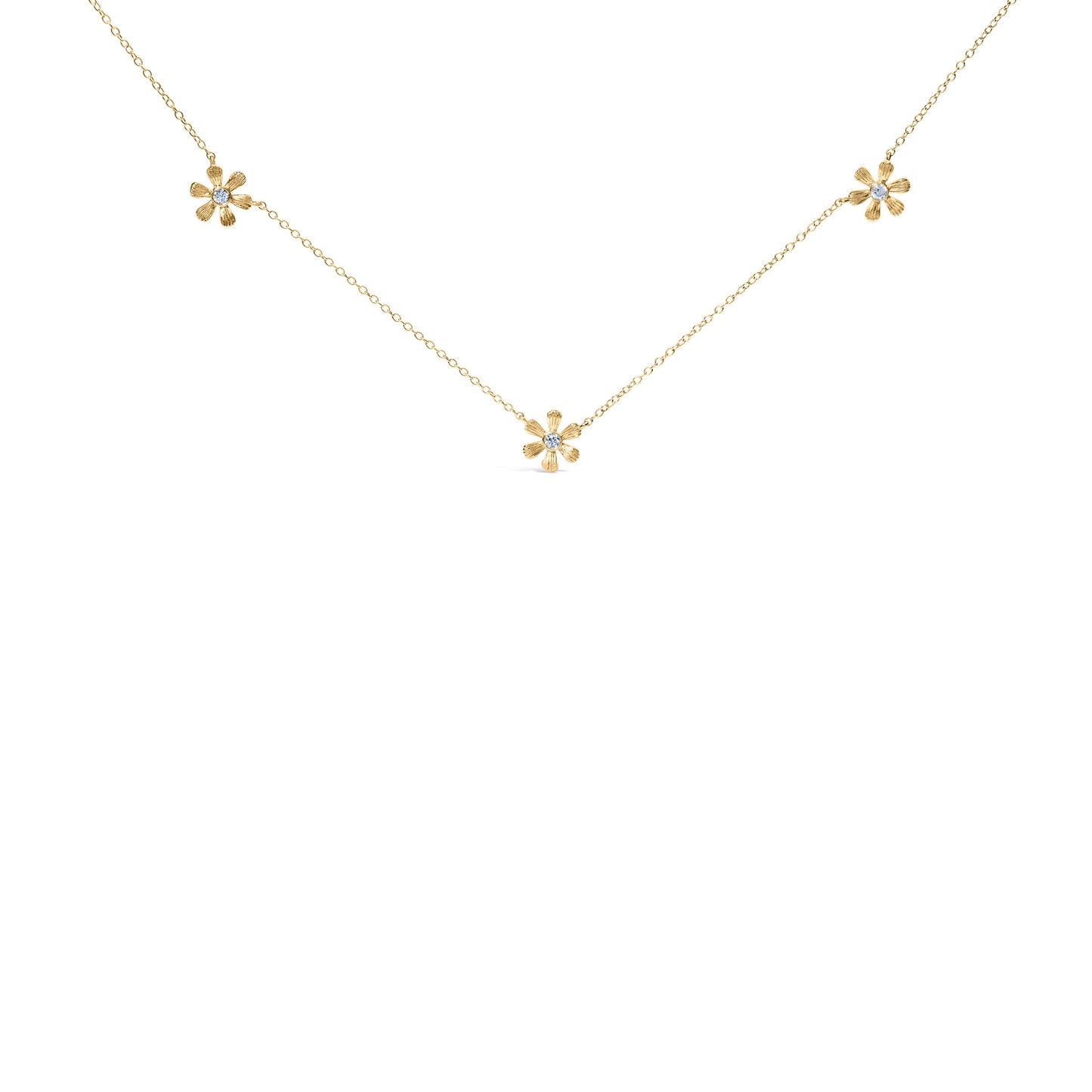 10K Yellow Gold 1/8 Cttw Diamond Floral Station Chain Necklace (I-J Color, I1-I2 Clarity) Bids.com