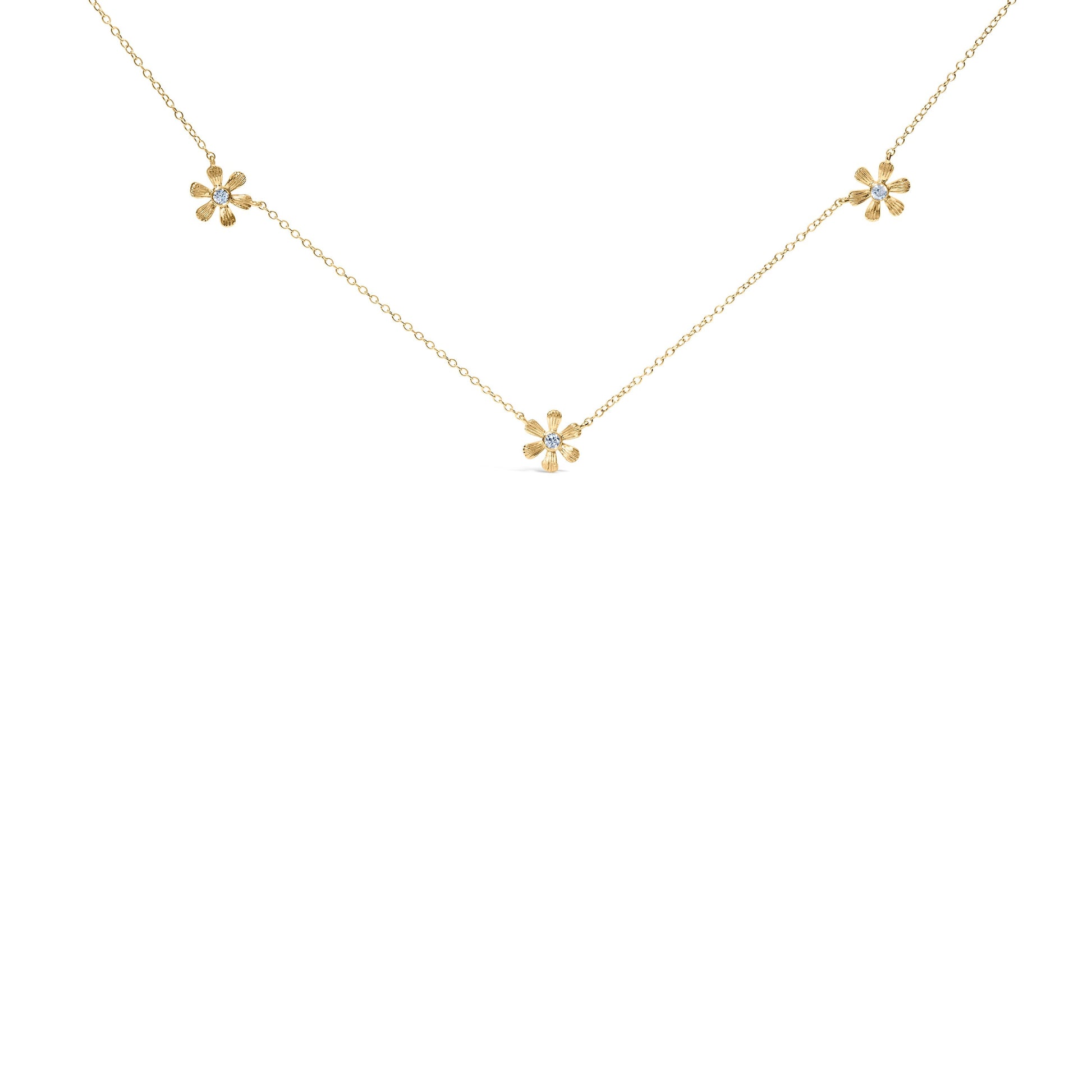 10K Yellow Gold 1/8 Cttw Diamond Floral Station Chain Necklace (I-J Color, I1-I2 Clarity) Bids.com