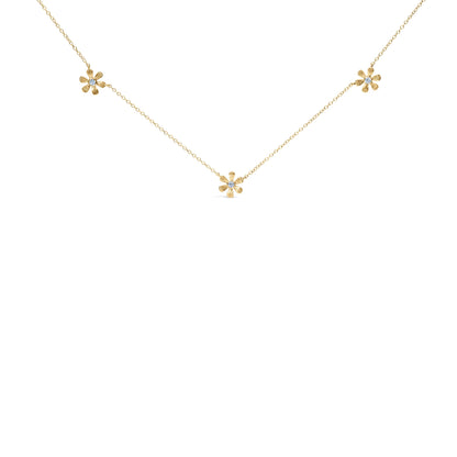 10K Yellow Gold 1/8 Cttw Diamond Floral Station Chain Necklace (I-J Color, I1-I2 Clarity) Bids.com
