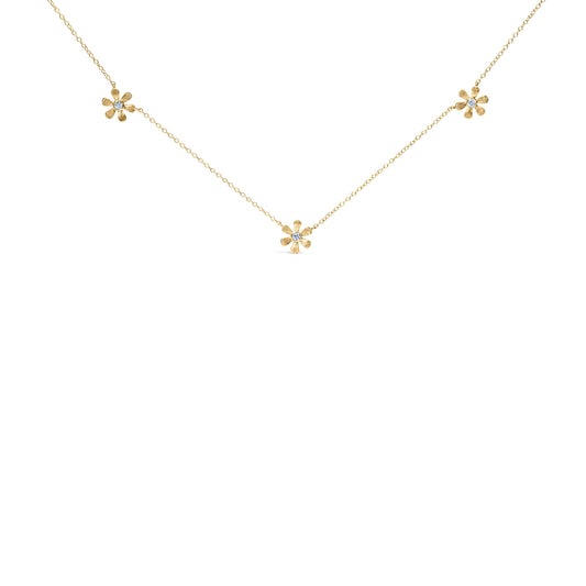 10K Yellow Gold 1/8 Cttw Diamond Floral Station Chain Necklace (I-J Color, I1-I2 Clarity) Bids.com