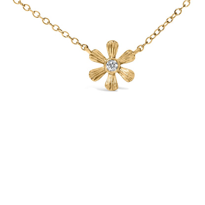 10K Yellow Gold 1/8 Cttw Diamond Floral Station Chain Necklace (I-J Color, I1-I2 Clarity) Bids.com