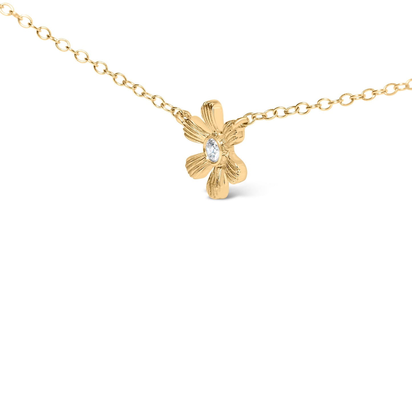 10K Yellow Gold 1/8 Cttw Diamond Floral Station Chain Necklace (I-J Color, I1-I2 Clarity) Bids.com