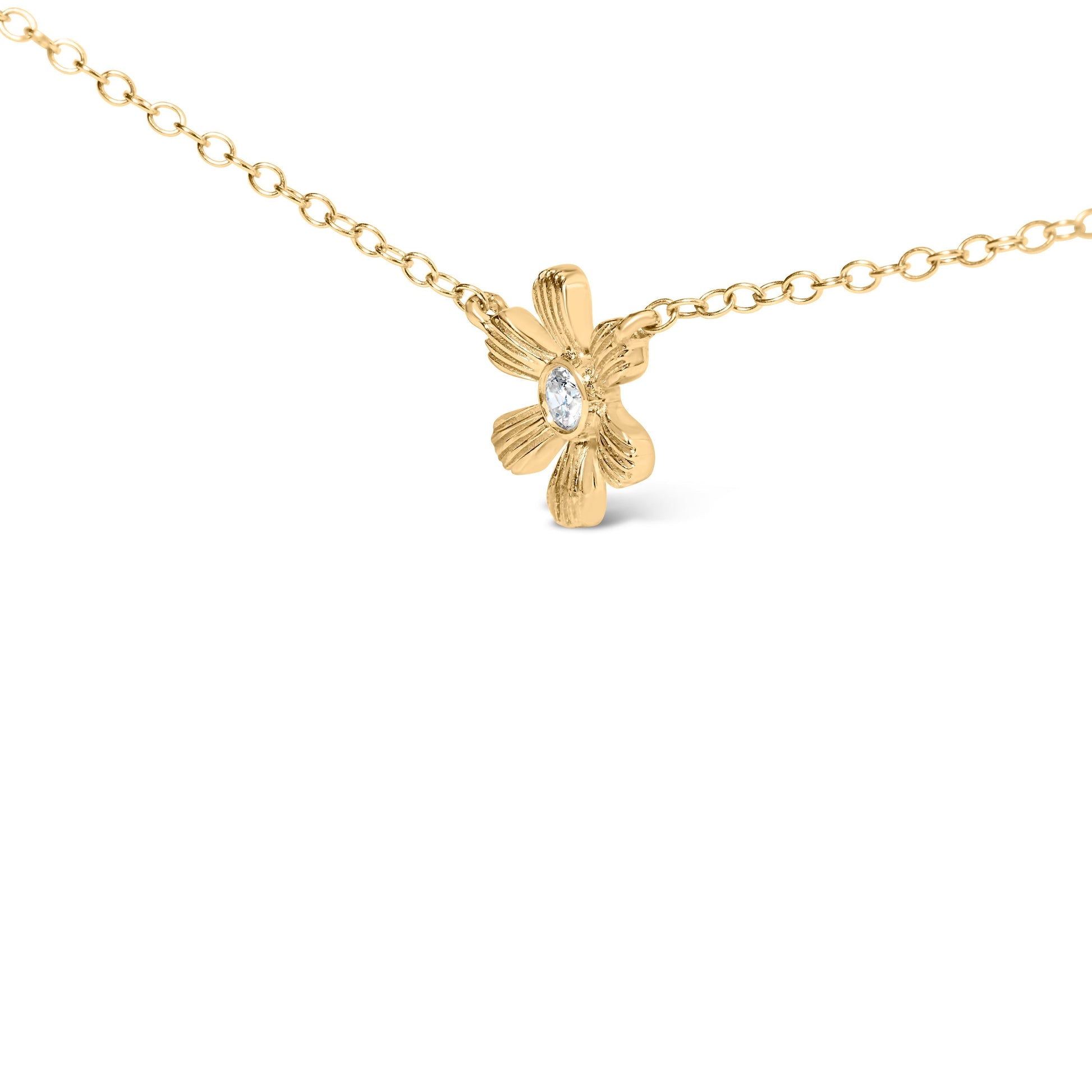 10K Yellow Gold 1/8 Cttw Diamond Floral Station Chain Necklace (I-J Color, I1-I2 Clarity) Bids.com