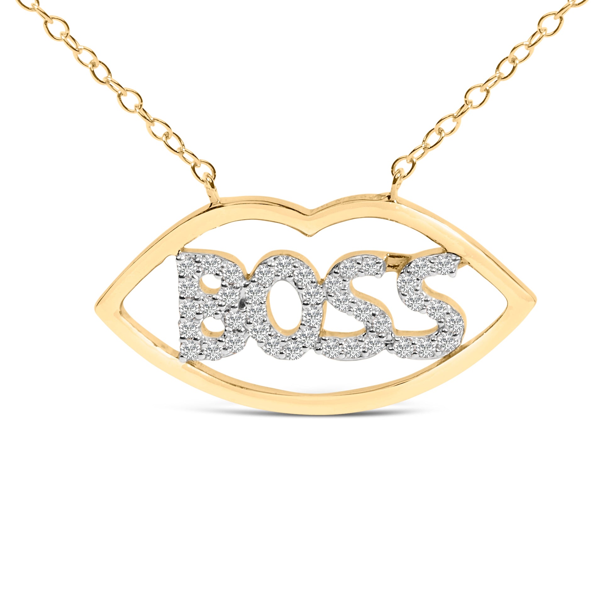 14K Yellow Gold Plated Silver 1/4 Cttw Diamond "Boss" Pendant Necklace - 18 Inch Bids.com