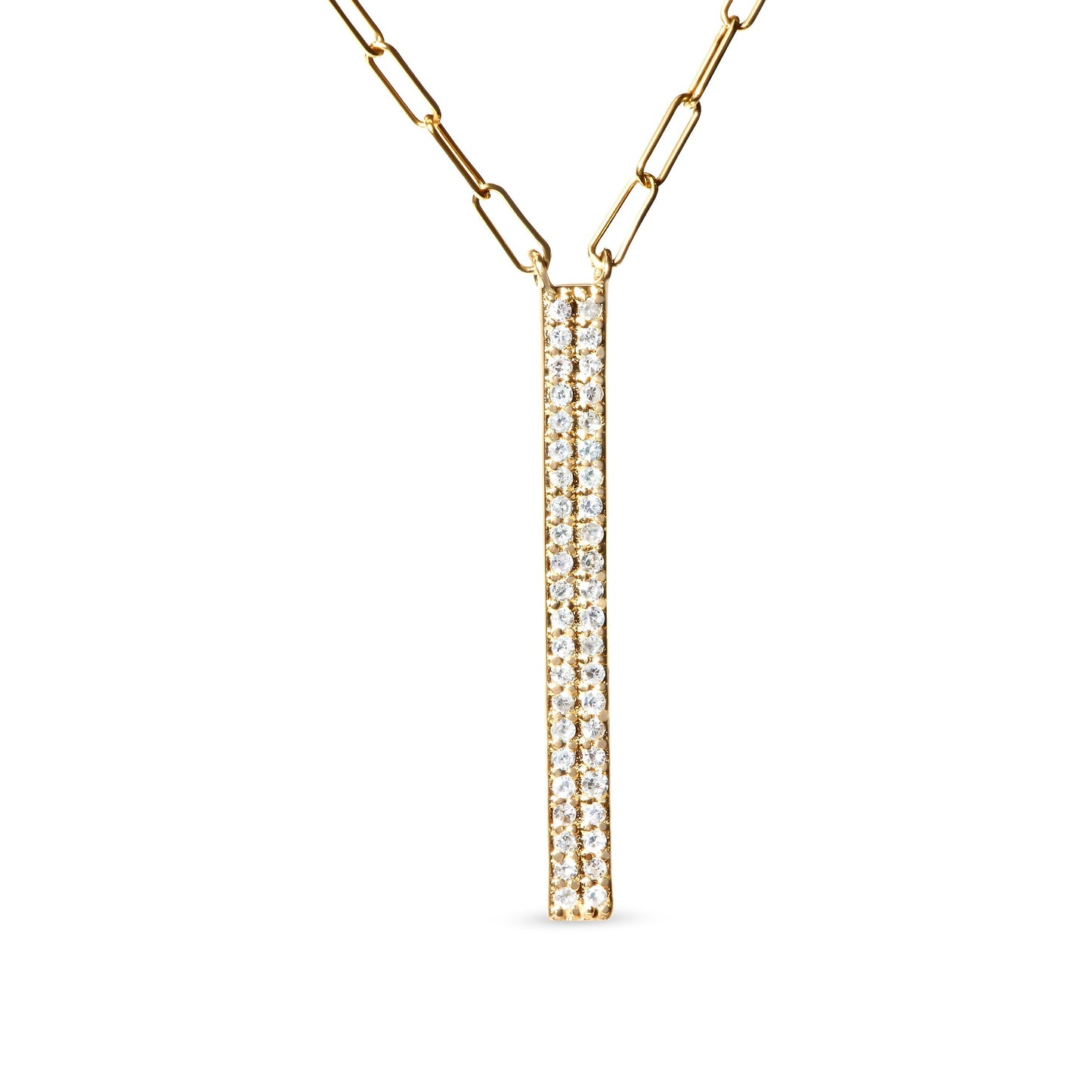 14K Yellow Gold 3/8 Cttw Two-Strand Marquise and Bar Charm Paper Clip Link Pendant Necklace  (I-J Color, I1-I2 Clarity) -18" and 20" Inch Lengths Bids.com