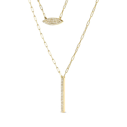 14K Yellow Gold 3/8 Cttw Two-Strand Marquise and Bar Charm Paper Clip Link Pendant Necklace  (I-J Color, I1-I2 Clarity) -18" and 20" Inch Lengths Bids.com