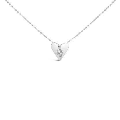 .925 Sterling Silver Diamond Broken Heart Pendant Necklace (H-I Color, I1-I2 Clarity) - 18" Inches Bids.com