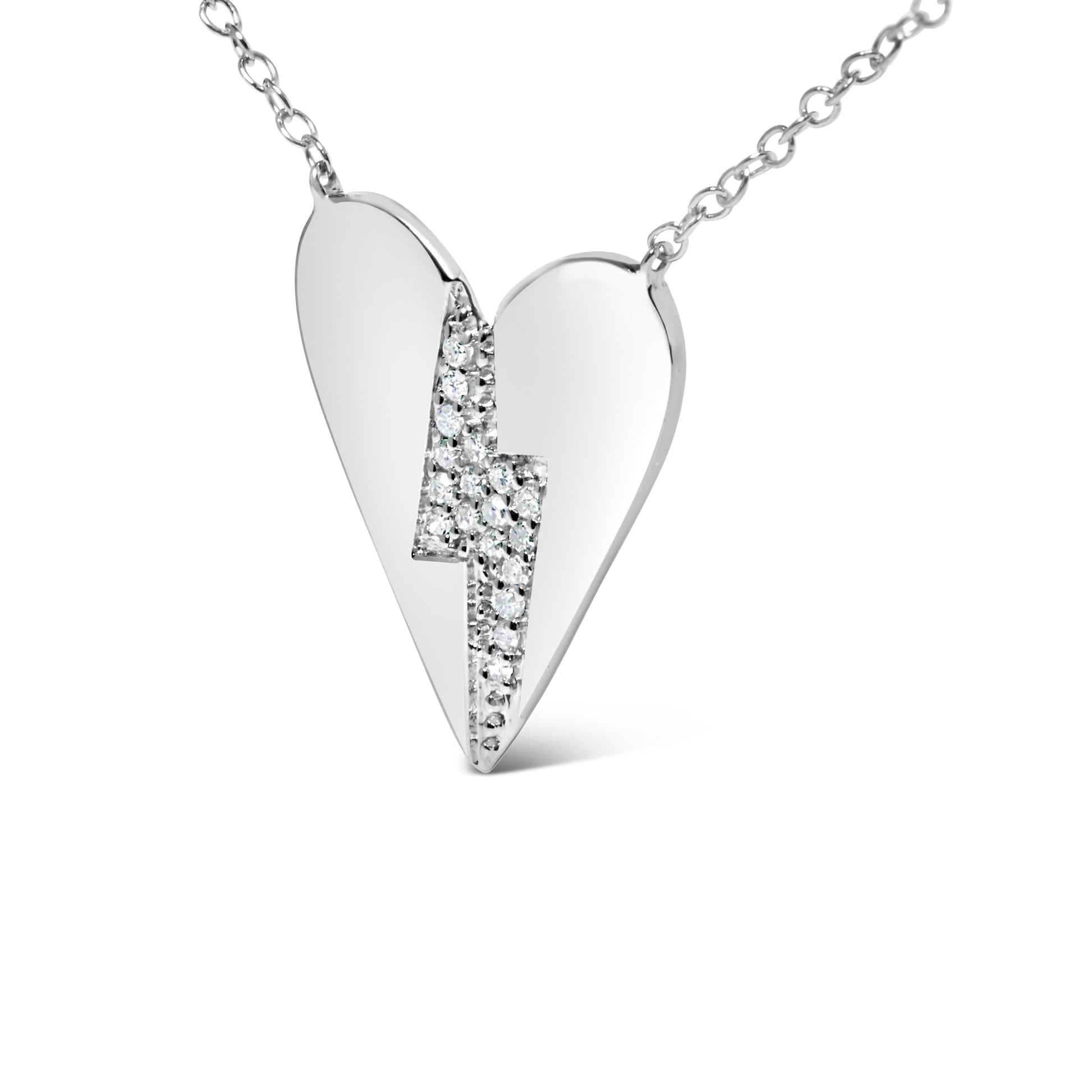 .925 Sterling Silver Diamond Broken Heart Pendant Necklace (H-I Color, I1-I2 Clarity) - 18" Inches Bids.com