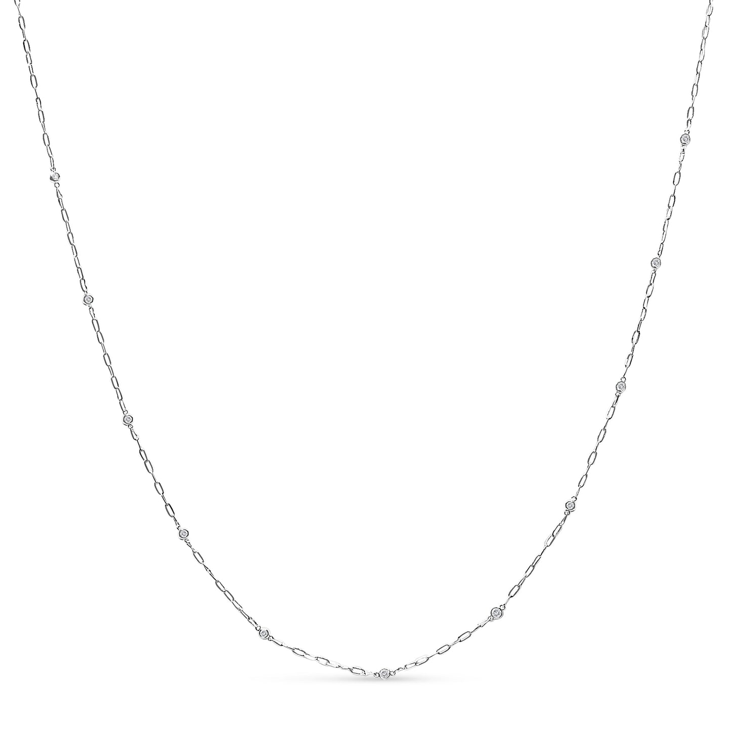 14K White Gold 1/2 Cttw Diamond Bezel Station Paperclip Chain Necklace (H-I Color, SI1-SI2 Clarity) - 18" Bids.com