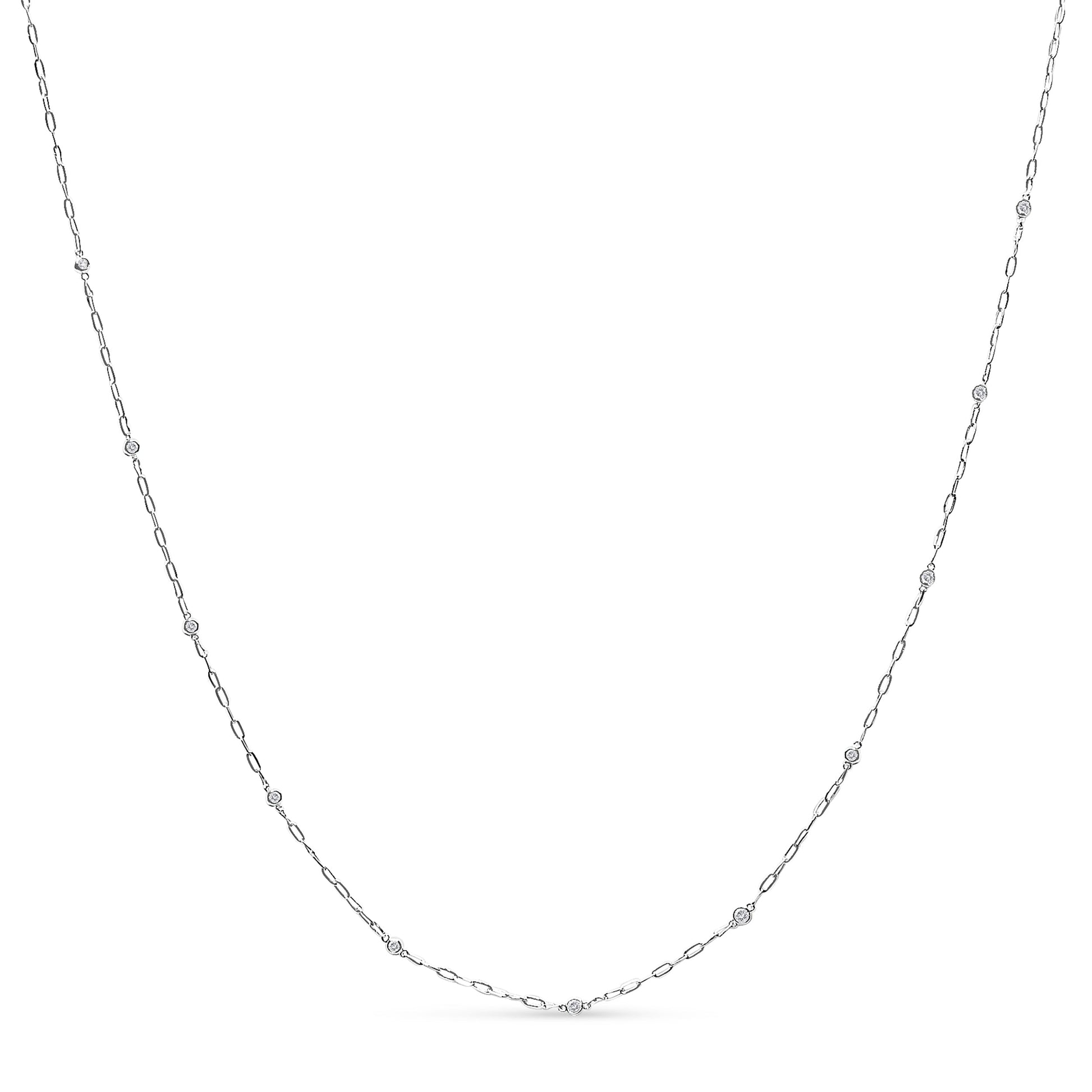 14K White Gold 1/2 Cttw Diamond Bezel Station Paperclip Chain Necklace (H-I Color, SI1-SI2 Clarity) - 18" Bids.com