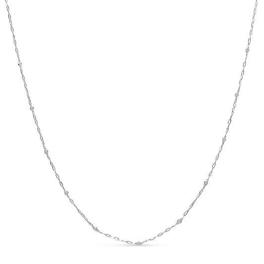 14K White Gold 1/2 Cttw Diamond Bezel Station Paperclip Chain Necklace (H-I Color, SI1-SI2 Clarity) - 18" Bids.com
