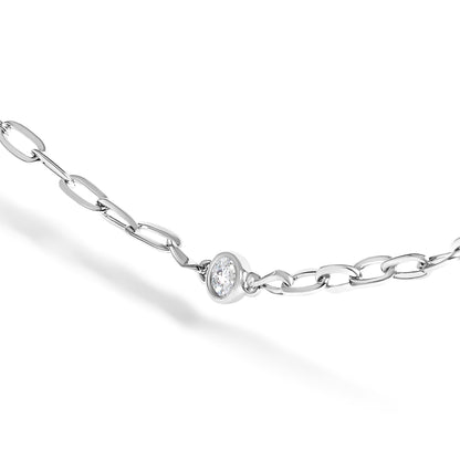 14K White Gold 1/2 Cttw Diamond Bezel Station Paperclip Chain Necklace (H-I Color, SI1-SI2 Clarity) - 18" Bids.com