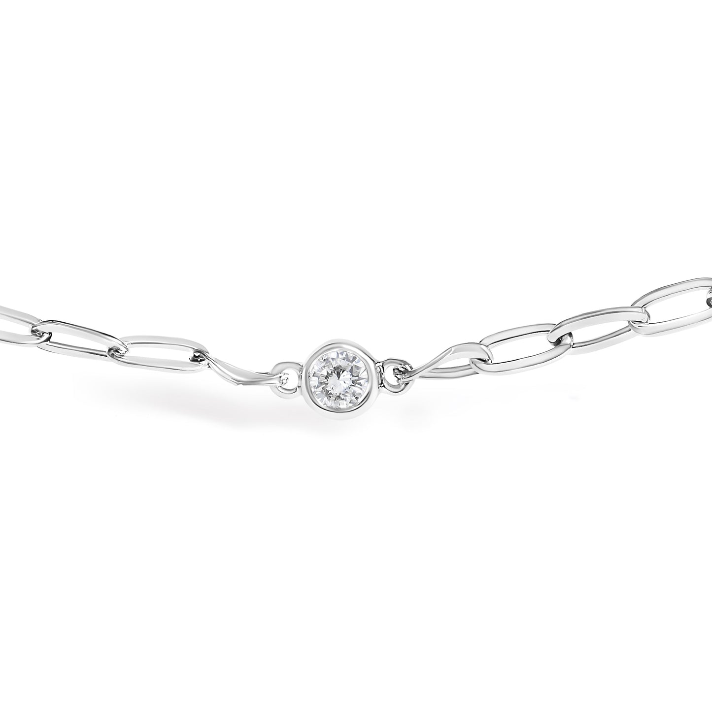 14K White Gold 1/2 Cttw Diamond Bezel Station Paperclip Chain Necklace (H-I Color, SI1-SI2 Clarity) - 18" Bids.com