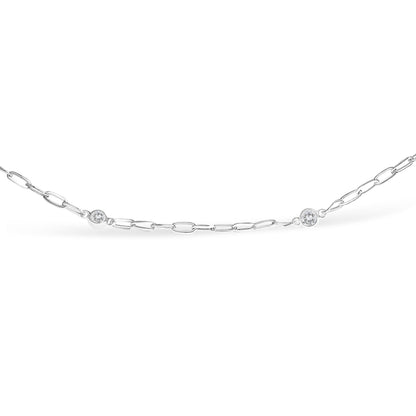 14K White Gold 1/2 Cttw Diamond Bezel Station Paperclip Chain Necklace (H-I Color, SI1-SI2 Clarity) - 18" Bids.com