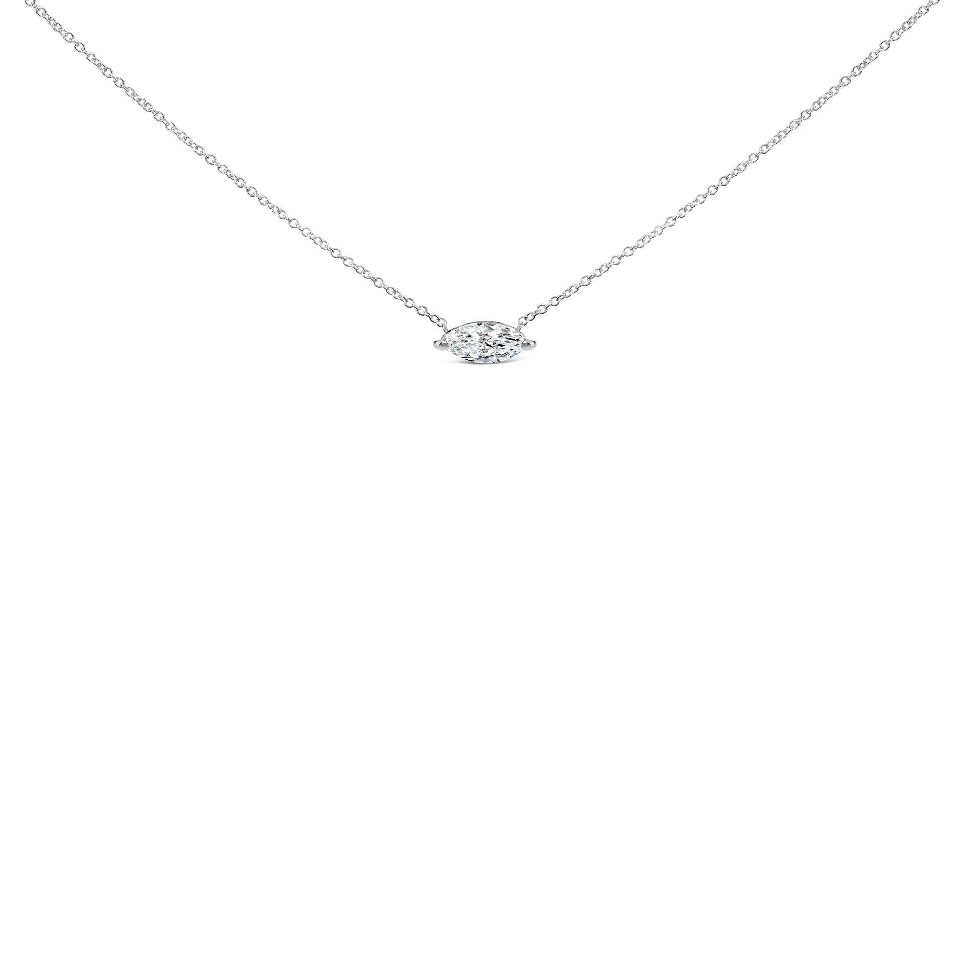 14K White Gold 1/2 Cttw Marquise Lab-Grown Diamond East West Solitaire 18" Pendant Necklace (F-G Color, VS2-SI1 Clarity) Bids.com