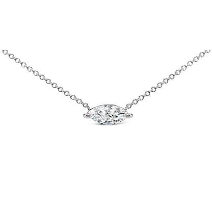 14K White Gold 1/2 Cttw Marquise Lab-Grown Diamond East West Solitaire 18" Pendant Necklace (F-G Color, VS2-SI1 Clarity) Bids.com
