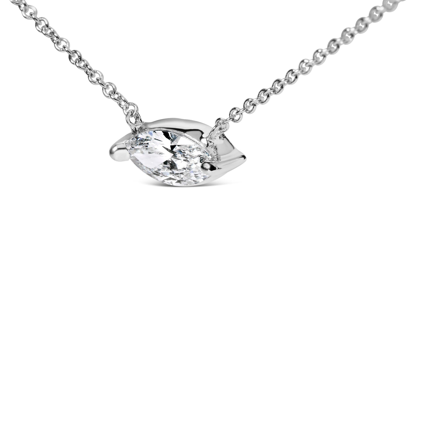 14K White Gold 1/2 Cttw Marquise Lab-Grown Diamond East West Solitaire 18" Pendant Necklace (F-G Color, VS2-SI1 Clarity) Bids.com