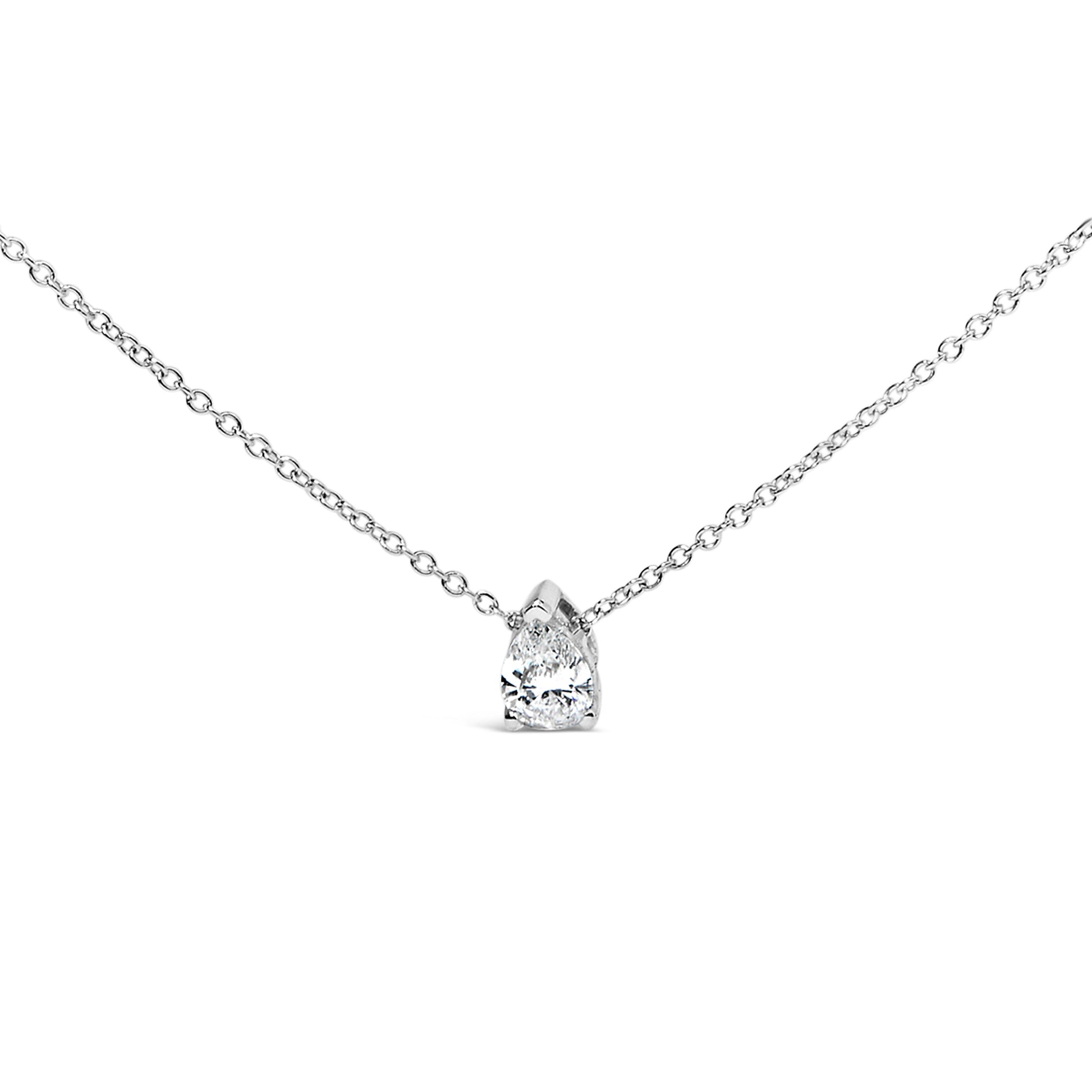 14K White Gold 1/2 Cttw Pear Shape Lab-Grown Diamond 3-Prong Solitaire Pendant Necklace 18 Inch (F-G Color, VS2-SI1 Clarity) Bids.com